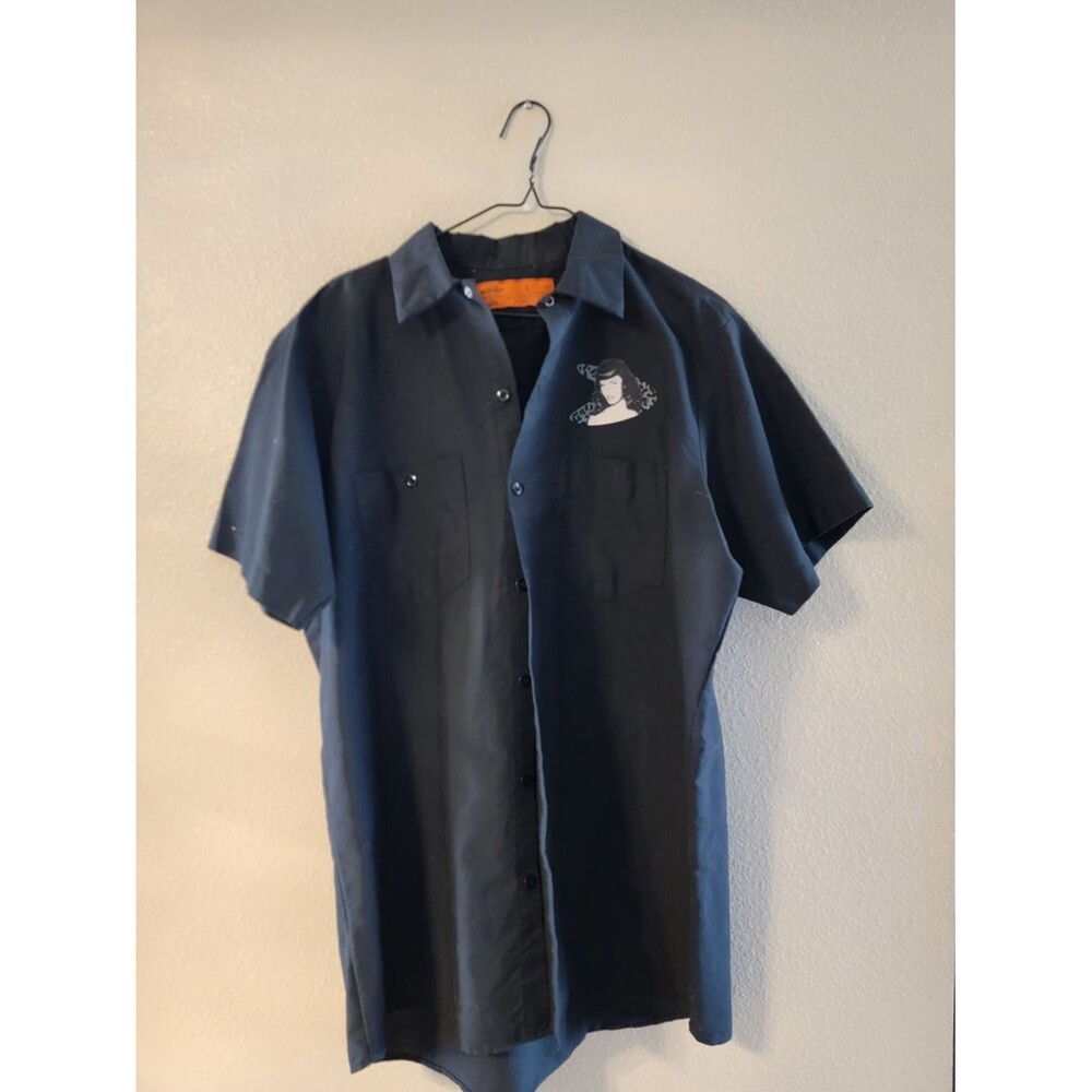 Vintage 90s Bettie Page Dickies Black Short-Sleeve Button-Front Work Shirt Large